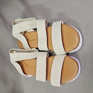 Athlefit Women's Wedge Platform W/ Elastic Ankle Strap Sandals, Cork, Size 6